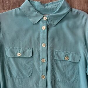 Banana Republic 100% Silk Button Front Shirt | Teal Blue | Size M